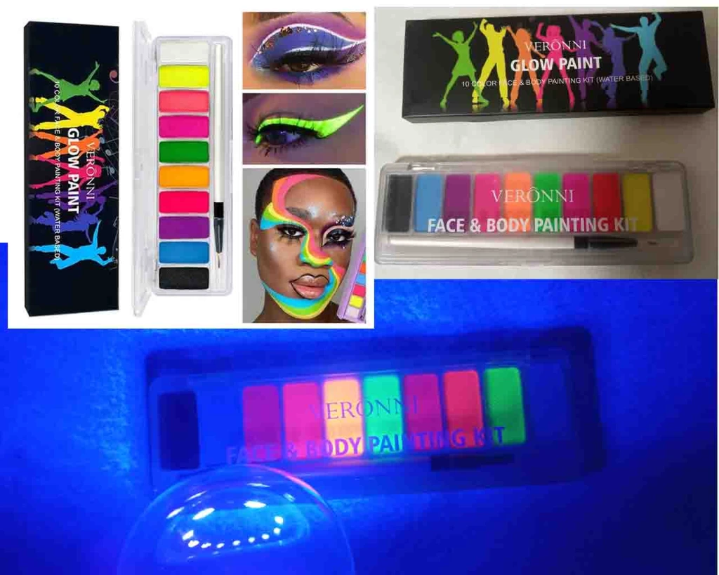 Аквагрим Neon Face Body Art Paint,10 цветов краски с кисточкой veronni glow paint для боди-арта, вечеринок